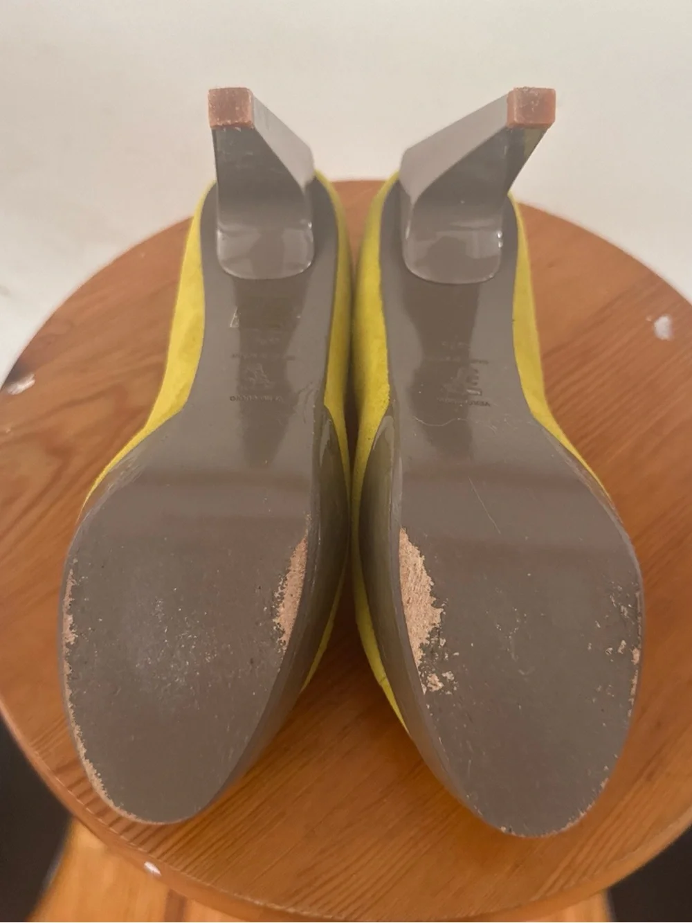 Versace Collection Yellow Suede Heels with Silver Medallion
